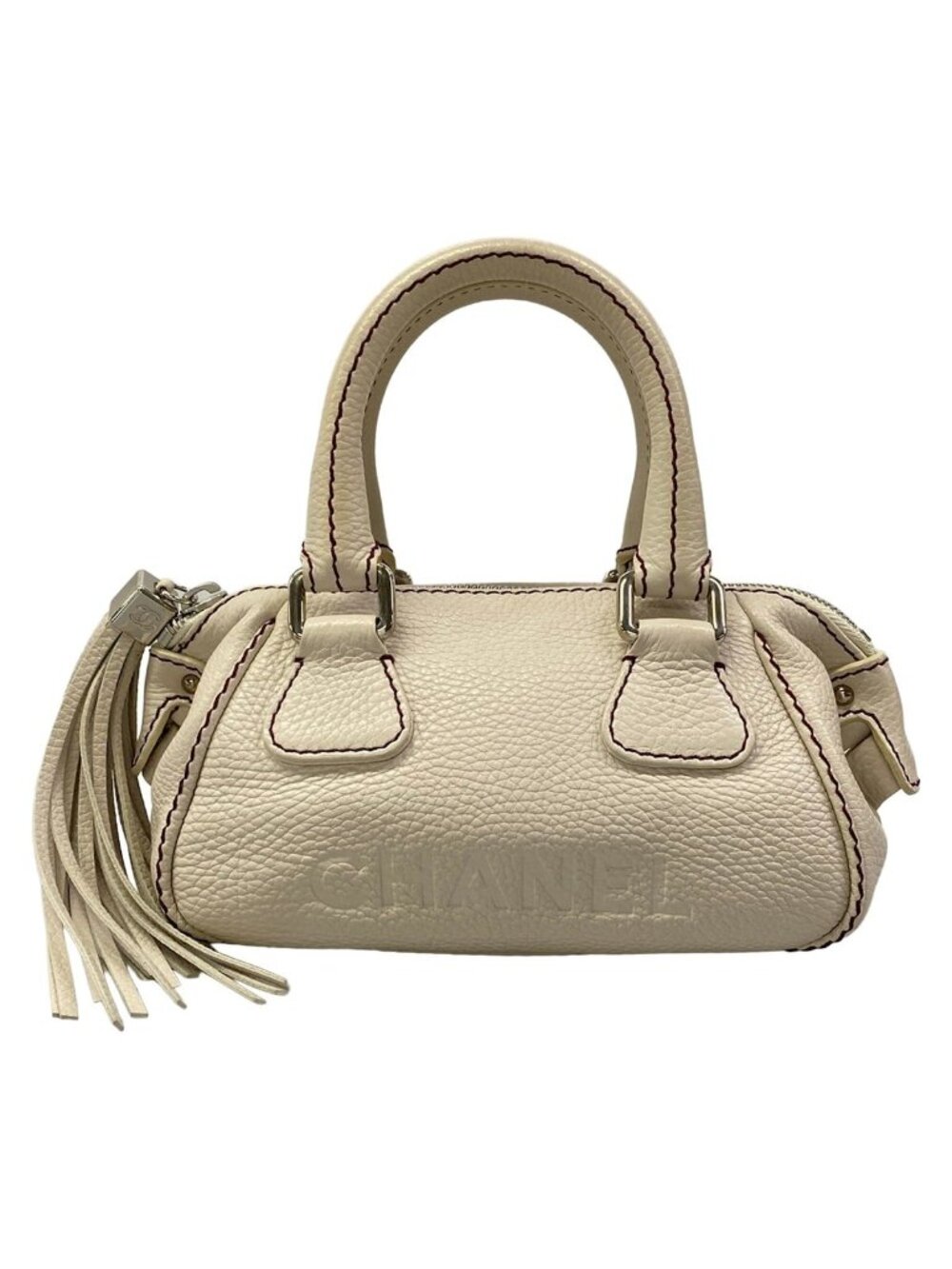 Chanel Handbag White Tassel Silver Leather